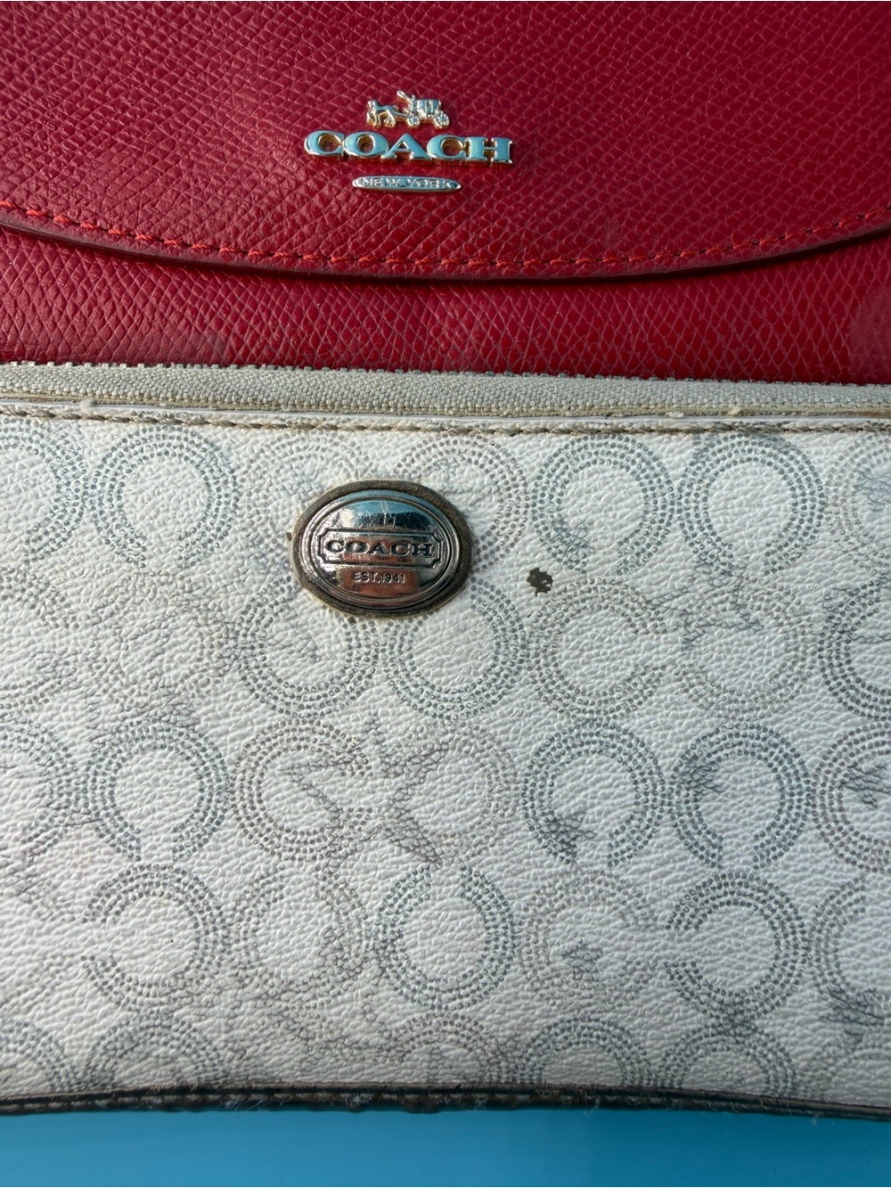 COACH Project Long Wallet Bundle Lot Leather Monogram Zip Flaw Red - Picture 4 of 9